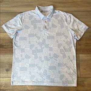 Mizzen+Main Blue and White Polo Shirt with Geometric Pattern